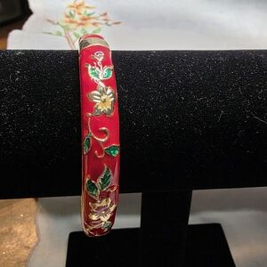 Vintage And Gorgeous Red Enamel Clamper Bangle Signed Jiu Long Xing